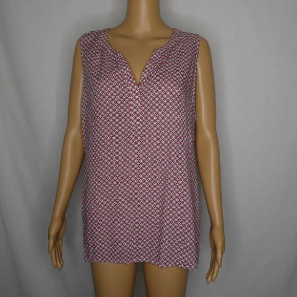 Lucky Brand Sleeveless Popover Blouse Stop Sign Polka Dot Print Geometric Large - Picture 1 of 7